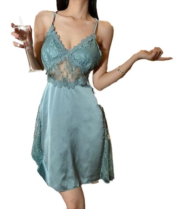 Lace Satin Camisole Nightgown In Aqua 19 Lace Satin Camisole Nightgown In Aqua LuckeLadybug lace satin camisole nightgown in teal with delicate lace detailing and adjustable straps