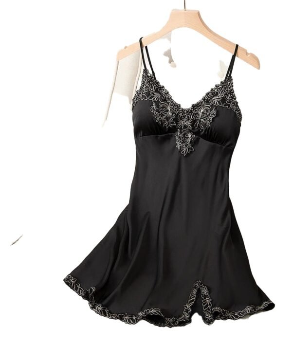 Lace Satin Nightdress For Women 47 Lace Satin Nightdress For Women Elegant black lace satin nightdress for women with floral embroidery and adjustable straps