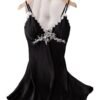 Elegant black lace satin nightdress for women with delicate floral embroidered details