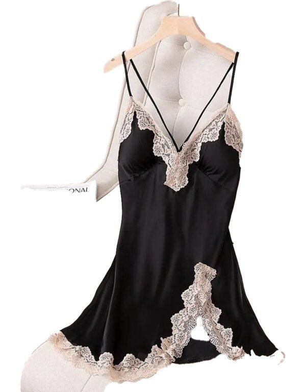 Lace Satin Nightdress For Women 46 Lace Satin Nightdress For Women Elegant black lace satin nightdress for women with delicate lace detailing and adjustable straps
