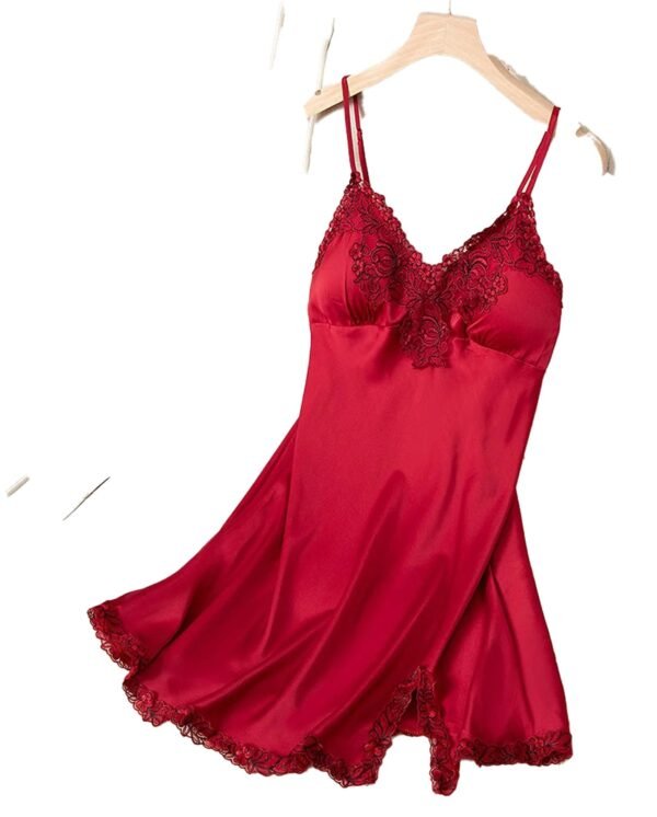 Lace Satin Nightdress For Women 39 Lace Satin Nightdress For Women Red lace satin nightdress for women with delicate lace detailing and adjustable straps