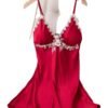 Red LuckeLadybug lace satin nightdress for women with delicate lace detailing and adjustable straps