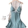 LuckeLadybug LLC lace satin nightdress for women in soft teal color with elegant lace detailing