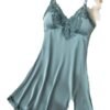 Lace Satin Nightdress For Women 29 Lace Satin Nightdress For Women Elegant lace satin nightdress for women in teal with floral lace detailing and adjustable straps