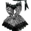 Lace satin pajama set for women featuring elegant black lace detailing and a stylish tie closure