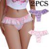 Lace Satin Thongs For Women 2pcs Set 40 Lace Satin Thongs For Women 2pcs Set lace satin thongs for women 2pcs pink purple frill