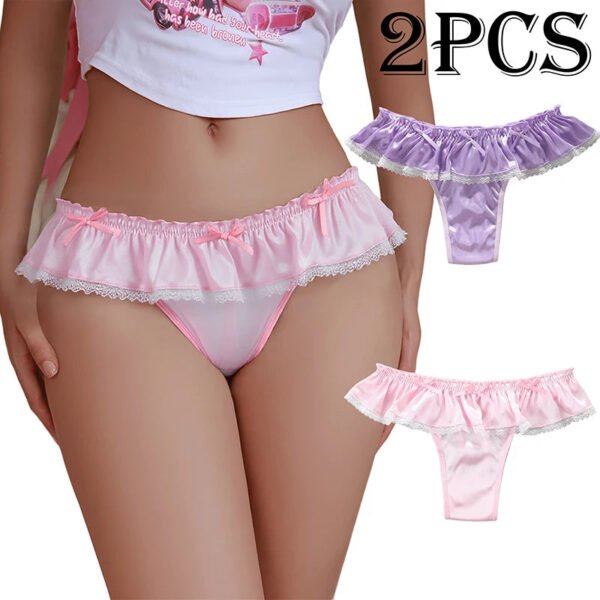 Lace Satin Thongs For Women 2pcs Set 15 Lace Satin Thongs For Women 2pcs Set lace satin thongs for women 2pcs pink purple frill
