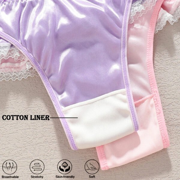Lace Satin Thongs For Women 2pcs Set 19 Lace Satin Thongs For Women 2pcs Set lace satin thongs for women cotton liner pink purple