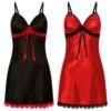 Lace suspender nightgown women in black and red with delicate lace trim and adjustable straps