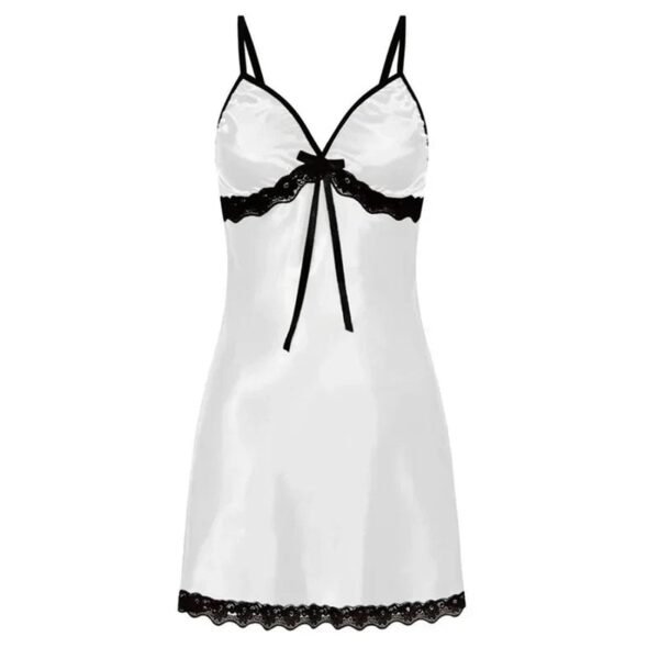 Lace Suspender Nightgown Women 24 Lace Suspender Nightgown Women Elegant lace suspender nightgown women in white satin with black lace accents from LuckeLadybug LLC