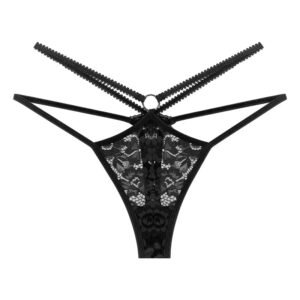 Black lace thongs for women with delicate straps and floral design for an elegant look