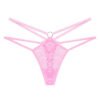 Pink lace thongs for women featuring a unique strappy design and floral detailing
