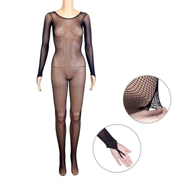 LuckeLadybug LLC Latin ballroom fishnet jumpsuit for dance performances and costume wear