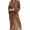 Leopard print robe for women with long sleeves and side slits for a stylish look