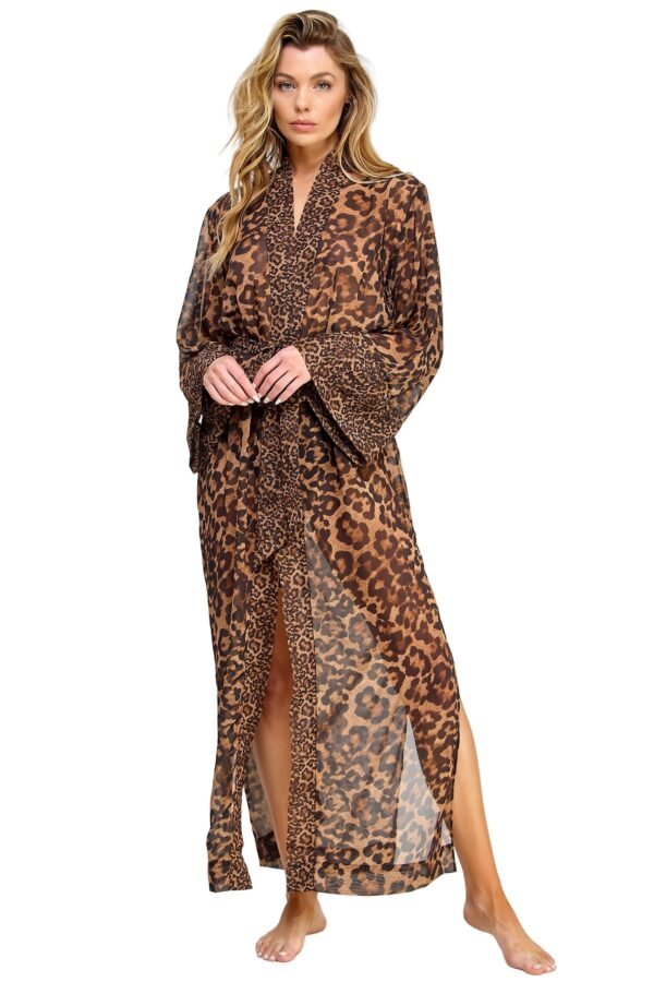 Leopard Print Robe For Women Sheer Kimono 6 Leopard Print Robe For Women Sheer Kimono Leopard print robe for women with long sleeves and side slits for a stylish look
