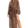 Leopard print robe for women with a flowy design and tie closure for a stylish look