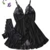 Elegant black babydoll with lace details, paired with matching thong, perfect for showcasing a red lace lingerie set