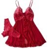 Red lace lingerie set featuring a delicate babydoll with matching panties for a romantic look