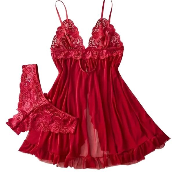 Red Lace Lingerie Set Babydoll Dress 18 Red Lace Lingerie Set Babydoll Dress LuckeLadybug red lace lingerie set featuring a delicate babydoll and matching thong