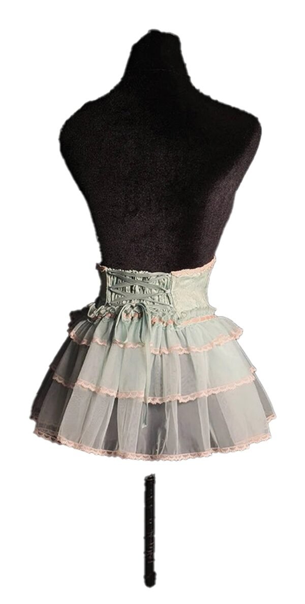 Sweet Lolita Corset Skirt Pre-Order 88 Sweet Lolita Corset Skirt Pre-Order Mint green sweet lolita corset skirt with ruffled tiers and lace trim for a playful look