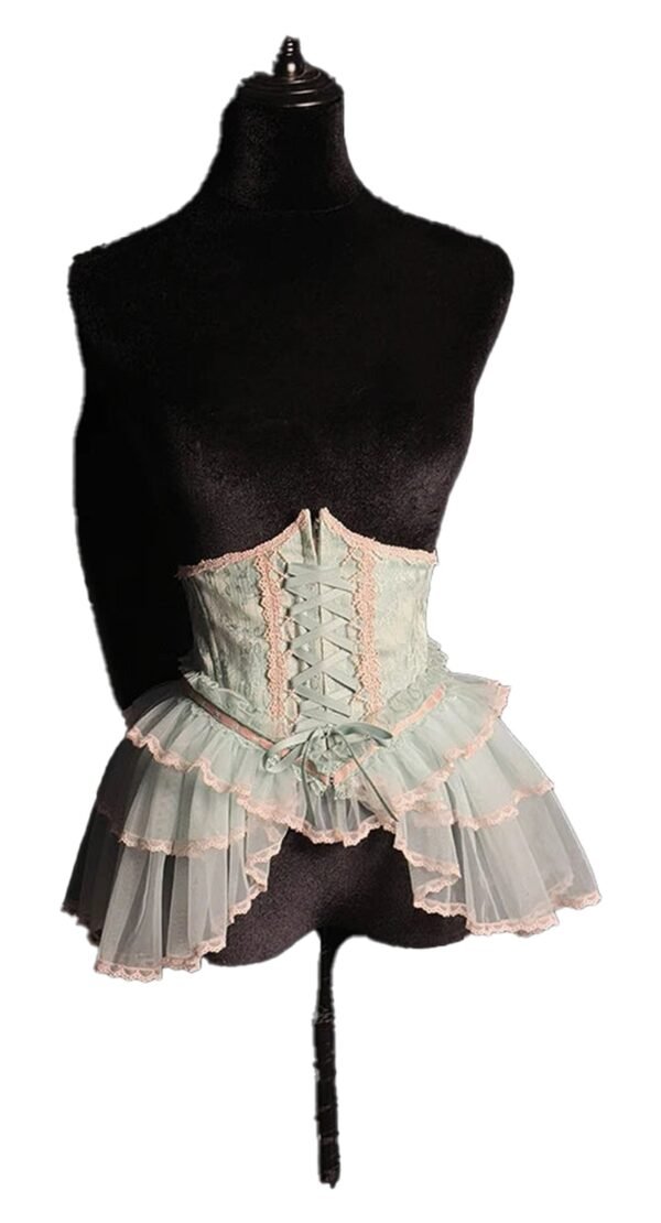 Sweet Lolita Corset Skirt Pre-Order 87 Sweet Lolita Corset Skirt Pre-Order Mint Green Sweet Lolita Corset Skirt with Ruffled Layers and Lace Trim for Fashion Enthusiasts