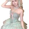 Sweet Lolita corset skirt in mint green with ruffles and bows for a playful look
