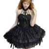 Black sweet lolita corset skirt with ruffled layers and bow accents for a gothic look