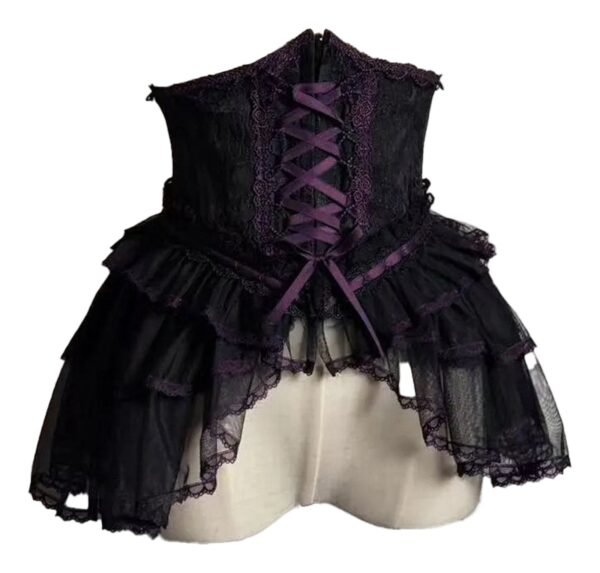 Sweet Lolita Corset Skirt Pre-Order 69 Sweet Lolita Corset Skirt Pre-Order Elegant black and purple sweet lolita corset skirt with lace details and ruffled layers
