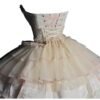 Back view of sweet lolita corset skirt with layered tulle and pink ribbon details