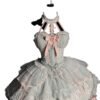 Elegant sweet lolita corset skirt in pastel blue and pink with ruffles and lace details