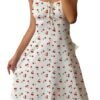 LuckeLadybug LLC Love heart halterneck nightdress with cherry print and a flattering fit