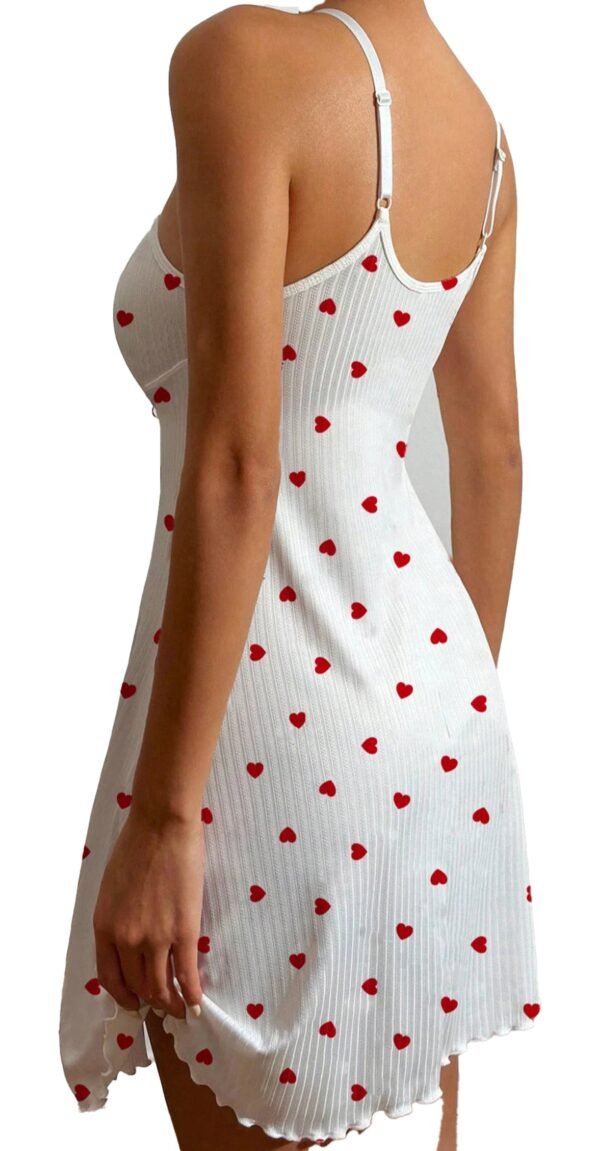 Love Heart Halterneck Nightdress 19 Love Heart Halterneck Nightdress White love heart halterneck nightdress with red heart patterns for a romantic evening look