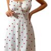 LuckeLadybug LLC love heart halterneck nightdress with a cute pattern of red hearts on a white background
