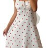 White Love Heart Halterneck Nightdress with Red Heart Print for Stylish Sleepwear