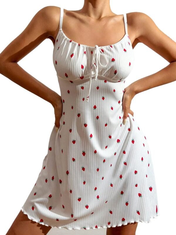 Love Heart Halterneck Nightdress 23 Love Heart Halterneck Nightdress Cute love heart halterneck nightdress in white with red strawberry pattern for a comfortable night.