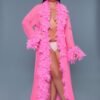 LuckeLadybug LLC pink feather trimmed long robe inspired by black sheer glamour robe style