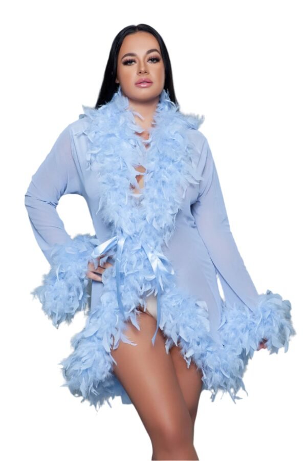 Feather Trim Robe Sheer Black Lingerie 57 Feather Trim Robe Sheer Black Lingerie Light blue feather trim robe by LuckeLadybug LLC with soft feather accents on collar and cuffs