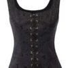 Black brocade medieval corset top for women with lace-up front and elegant design
