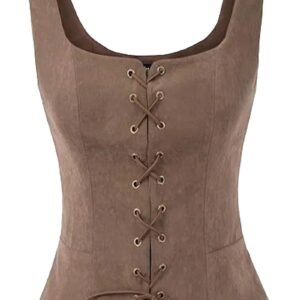 Brown medieval corset top for women with lace-up front and adjustable fit for a stylish look