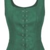 Green medieval corset top for women featuring lace-up design and fitted silhouette