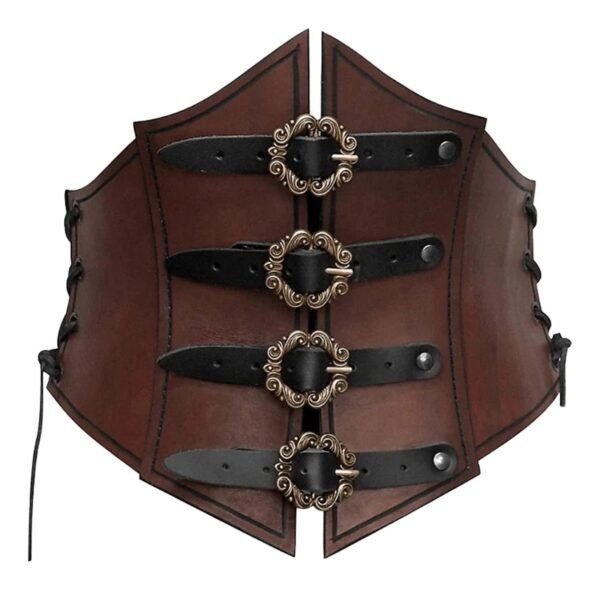 Medieval Corset Waistbelt for Women 27 Medieval Corset Waistbelt for Women Brown leather medieval corset waistbelt for women with decorative buckles and lacing detail