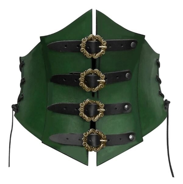 Medieval Corset Waistbelt for Women 30 Medieval Corset Waistbelt for Women LuckeLadybug LLC medieval corset waistbelt for women in green with decorative buckles and lacing