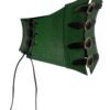 Green medieval corset waistbelt for women with lace-up design and decorative buckles
