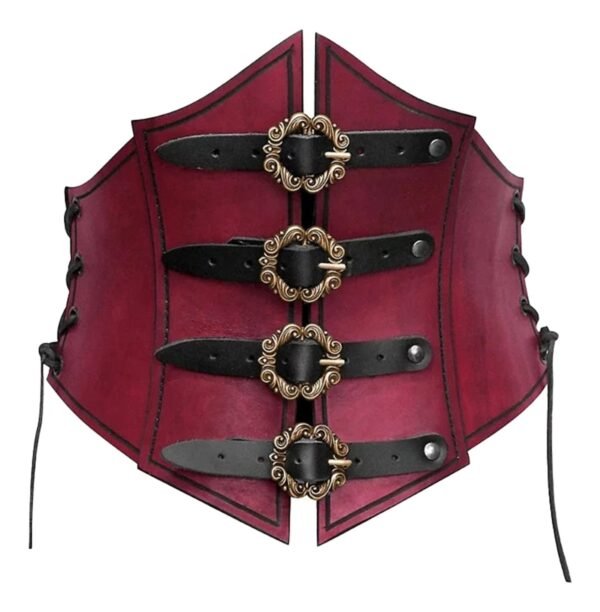 Medieval Corset Waistbelt for Women 29 Medieval Corset Waistbelt for Women LuckeLadybug LLC medieval corset waistbelt for women in burgundy with decorative buckles and lacing