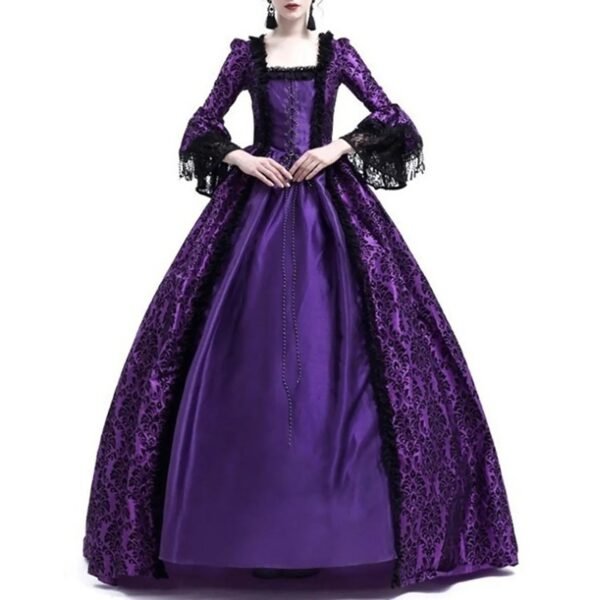 medieval victorian ball gown purple lace sleeves