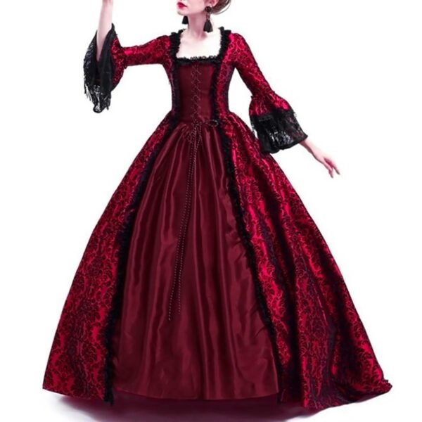 medieval victorian ball gown red lace different pose