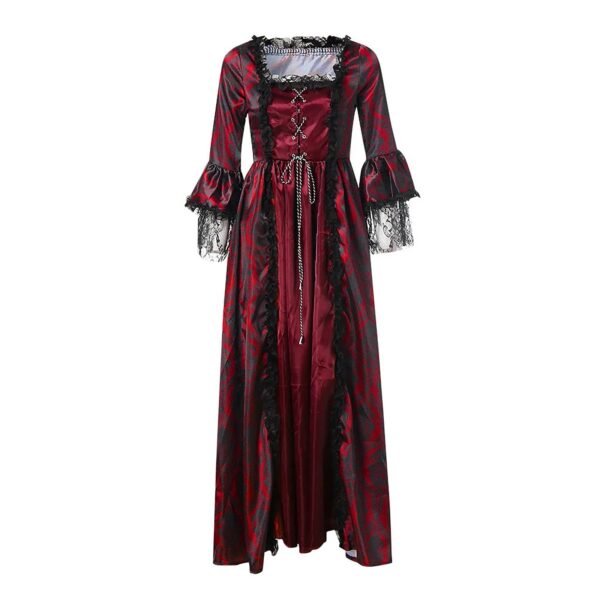 medieval victorian ball gown red satin back view