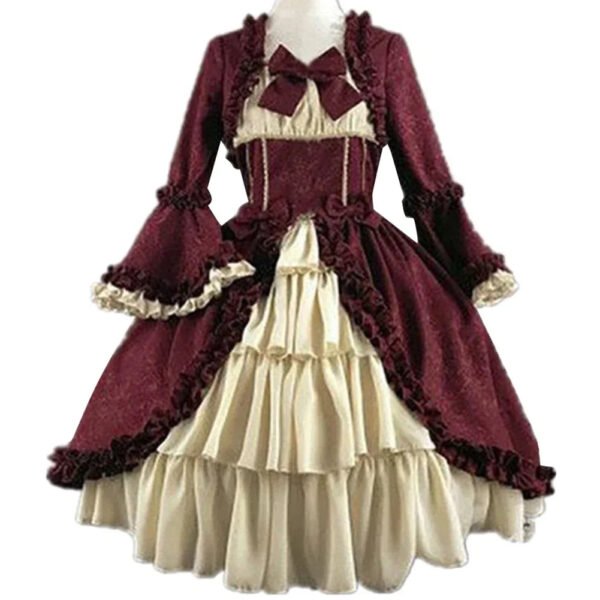 medieval victorian cosplay dress burgundy cream multi layer