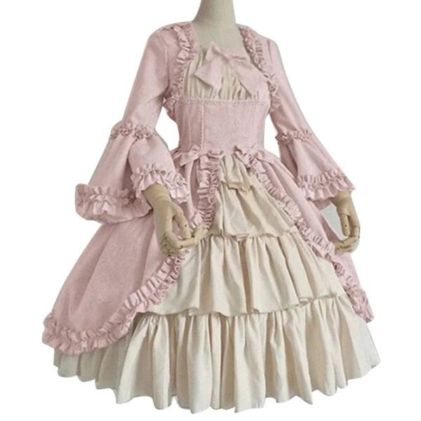 medieval victorian cosplay dress pink cream close up