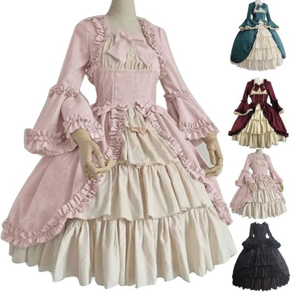 medieval victorian cosplay dress pink cream multi layer